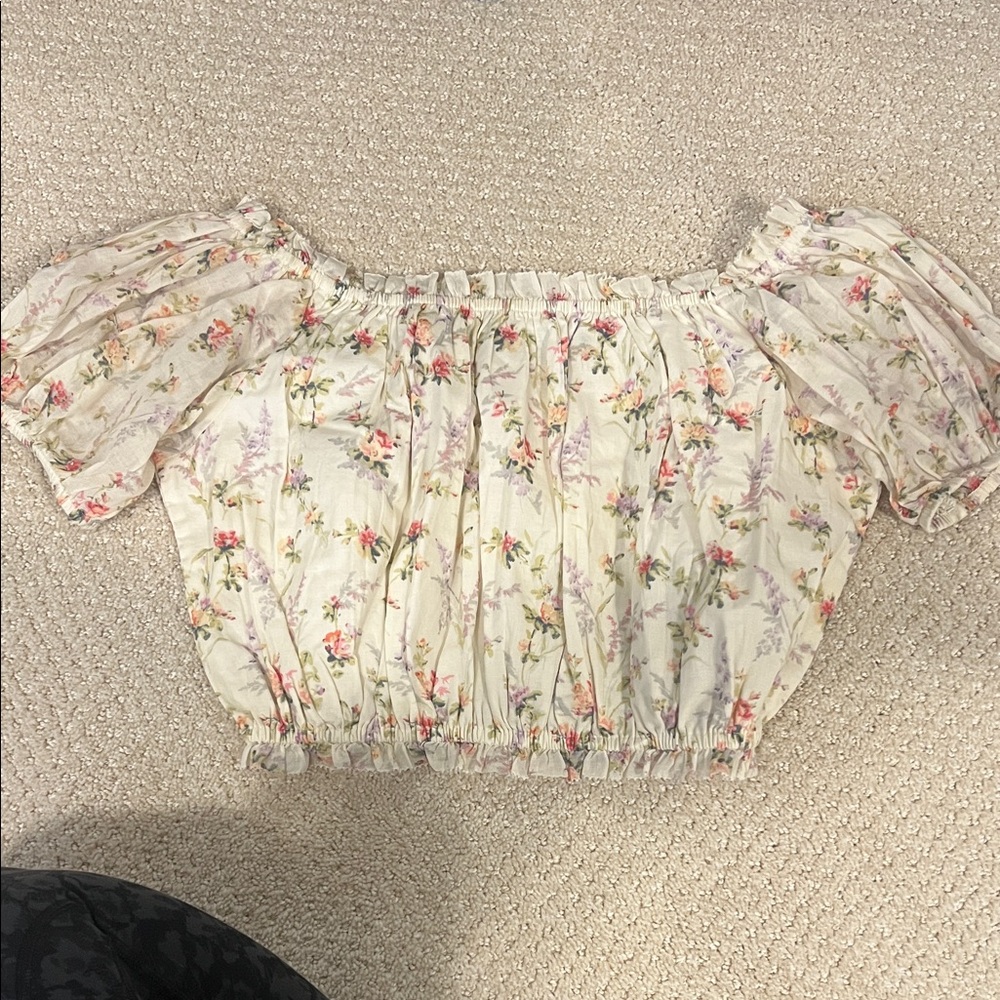 Polo Ralph Lauren Cream Floral Crop Off-Shoulder Blouse